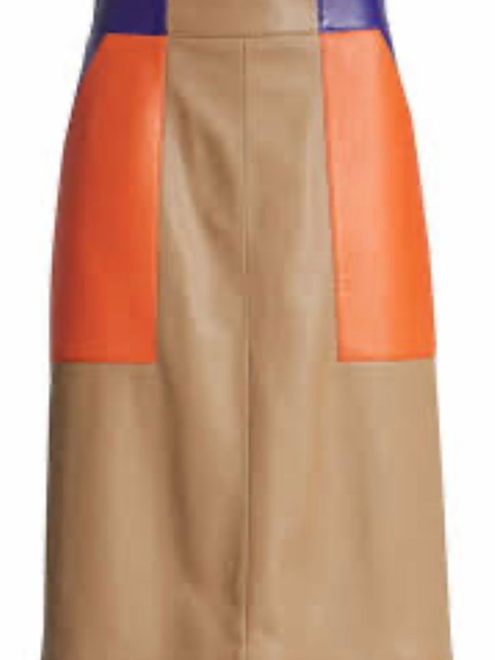 Boss Tan Leather Seplea A-Line Skirt with Orange Pockets & Purple Waistband